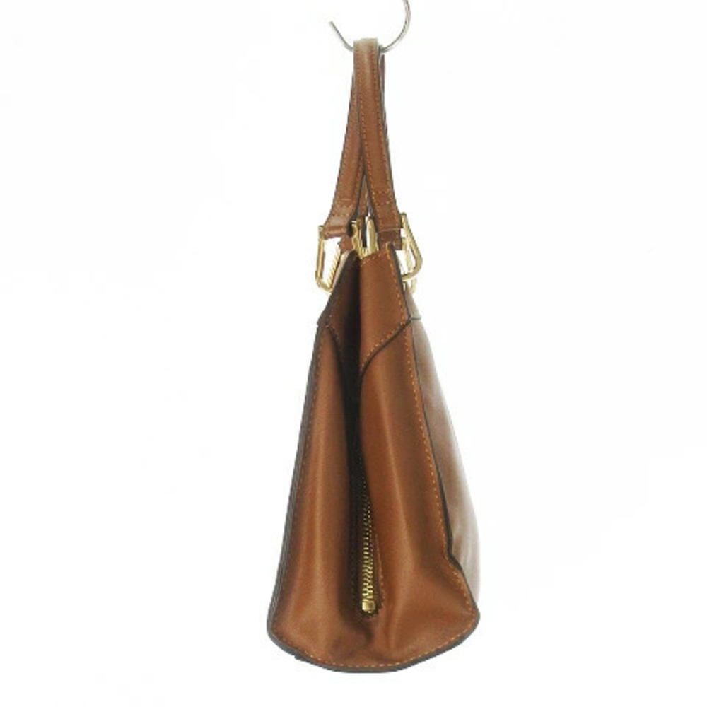 LUPUY Handbag Shoulder Bag Leather Gusset Zip Brown